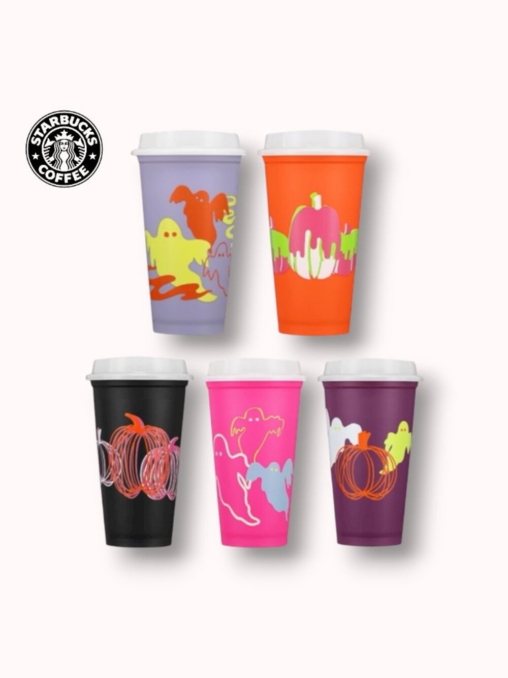 Starbucks glow in the dark Halloween 2023 cold cups (set of 5)